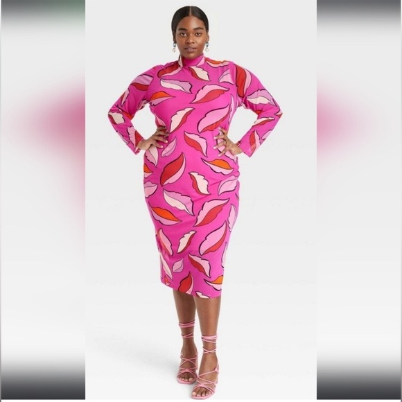 Vibrant Pink Patterned Women's Dress - Picture 4 of 7